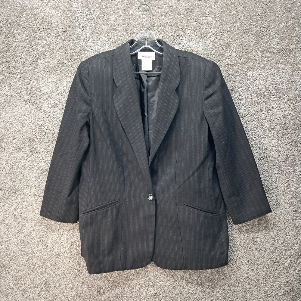 Worthington Womens Pinstripe Blazer Jacket Charcoal Grey Size 14 Professional